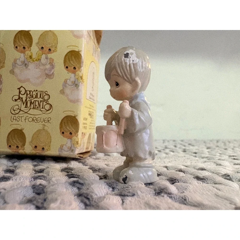 Precious Moments I'll Play My Drum For Him Pewter Figurine 1991 Enesco in Box